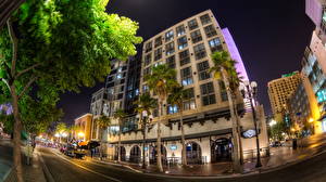 Bureaubladachtergronden Amerika Wegen Bomen Palmen Nacht HDR San Diego Californië een stad