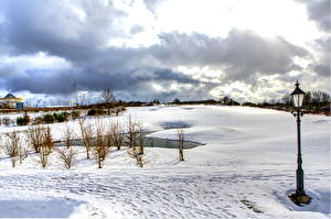 Bureaubladachtergronden Seizoen Winter Hemelgewelf Sneeuw Straatverlichting Wolken Natuur