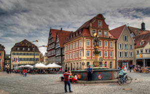 Wallpapers Germany Houses People Street Pavement HDR  Cities