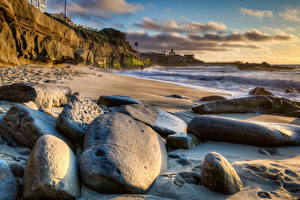 Papel de Parede Desktop Costa Pedra EUA Praia Areia HDRI Califórnia San Diego Naturaleza