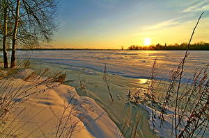 Pictures Seasons Winter Sunrises and sunsets Snow Ice Nature
