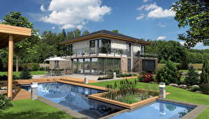 Images Landscape design Building Swimming bath Mansion Design Cities 3D_Graphics