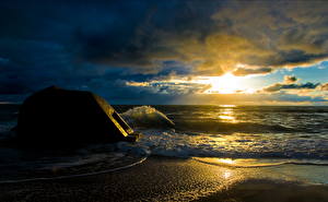 Fotos Frankreich Sonnenaufgänge und Sonnenuntergänge Himmel Küste Wolke Horizont  Natur