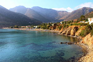 Papel de Parede Desktop Costa Grécia Montanhas Mar Enseada  Naturaleza