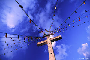 Картинки Небо Крест Электрическая гирлянда