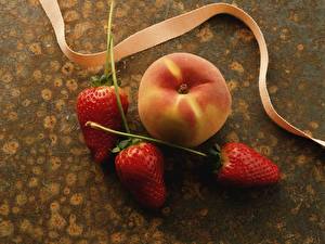 Bakgrunnsbilder Frukt Fersken Jordbær Mat