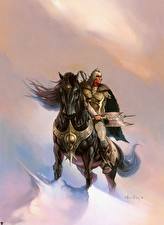 Picture Ken Kelly Horses Warriors Men Armor Battle axes Fantasy