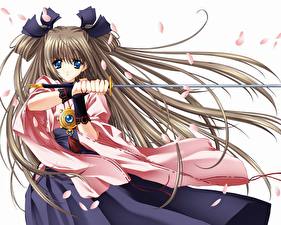 Hintergrundbilder Schwert Kimono Haar Anime Mädchens