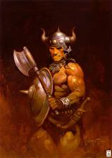 Images Frank Frazetta Man Warriors Battle axes Helmet Shield Fantasy