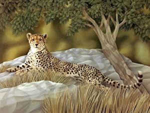 Picture Big cats Cheetahs Painting Art Animals
