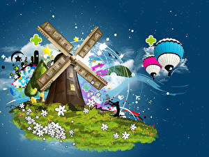 Hintergrundbilder Windmühle 3D-Grafik