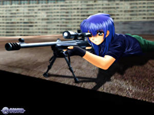 Bilder Scharfschützengewehr Scharfschütze Anime Mädchens