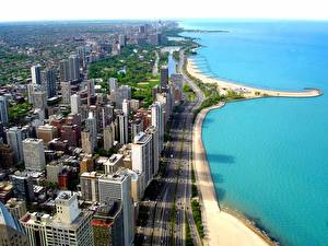 Bakgrunnsbilder Hus USA Kyst Chicago byen en by