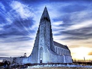 Bureaubladachtergronden Tempel IJsland een stad