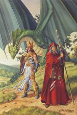 Wallpapers Larry Elmore Dragon Man Mage wizard Two Mage Staff Fantasy