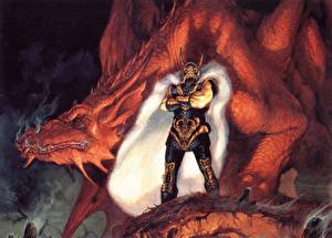 Fonds d'écran Clyde Caldwell Dragon Guerriers Fantasy