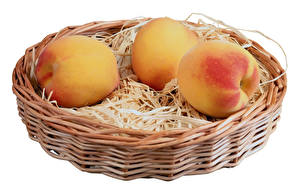 Pictures Fruit Peaches White background Food