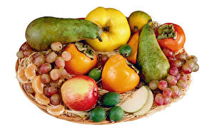 Fondos de escritorio Frutas Bodegón Uvas Perales El fondo blanco Alimentos