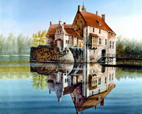 Hintergrundbilder Gemälde Burg
