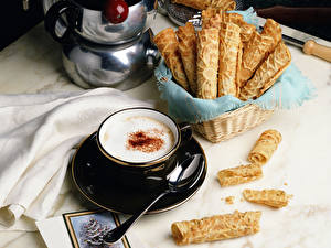Bakgrundsbilder på skrivbordet Tabellinställning Dryck Bakning produkter Kaffe Mat