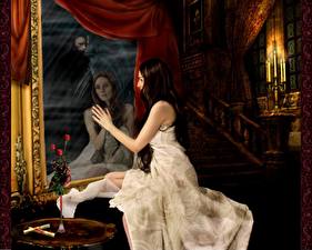 Bakgrunnsbilder Speil Reflektert Fantasy Unge_kvinner