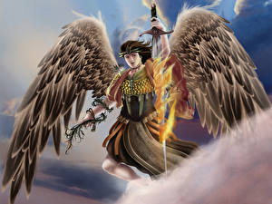 Wallpaper Angel Swords Fantasy Girls